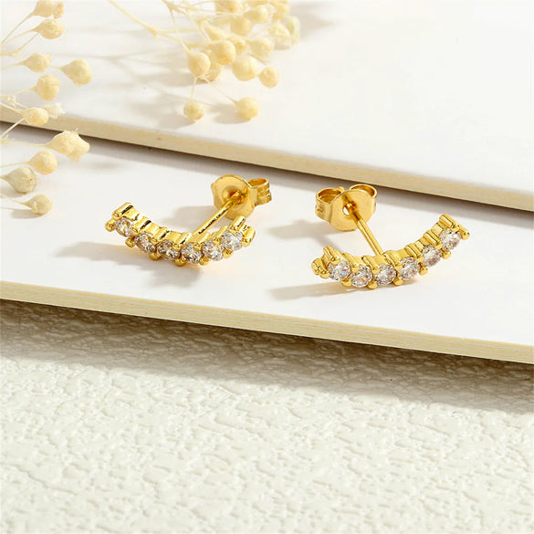 1 Pair Simple Style Commute Leaves Plating Inlay Copper Zircon 18K Gold Plated Ear Studs