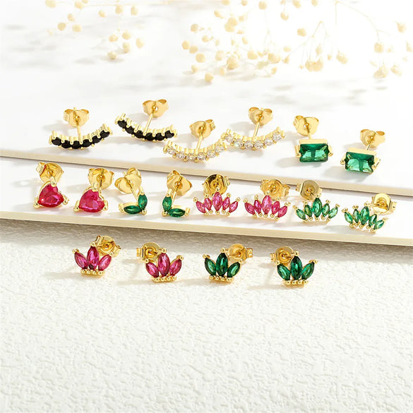 1 Pair Simple Style Commute Leaves Plating Inlay Copper Zircon 18K Gold Plated Ear Studs