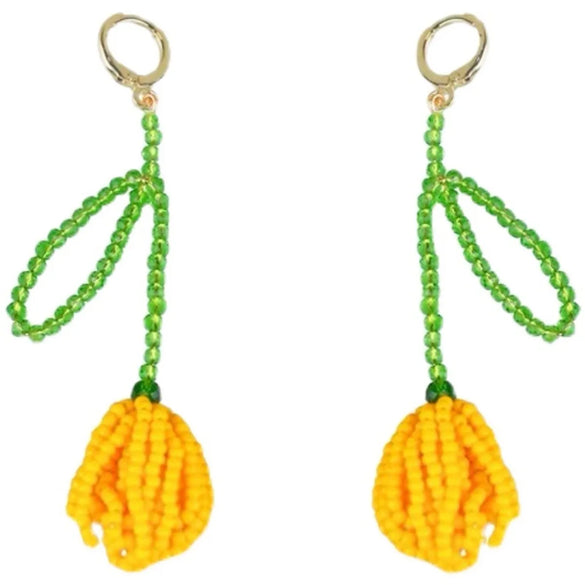 1 Pair Simple Style Flower Beaded Alloy Plastic Drop Earrings