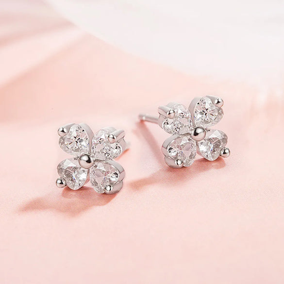 1 Pair Simple Style Flower Inlay Sterling Silver Rhinestones Ear Studs
