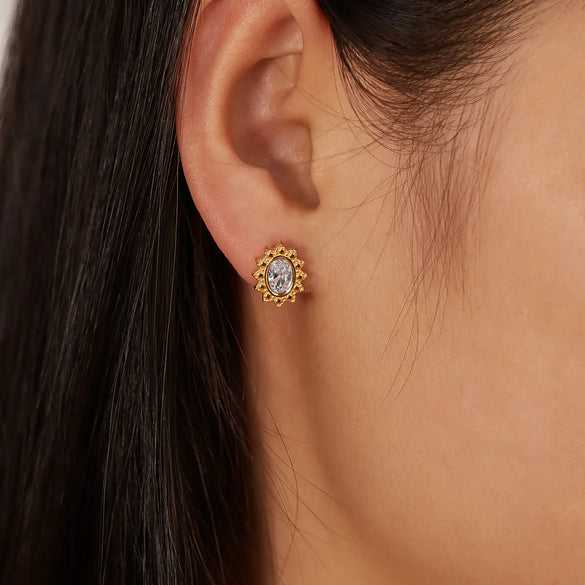 1 Pair Simple Style Geometric Oval Plating Inlay 304 Stainless Steel Zircon Ear Studs