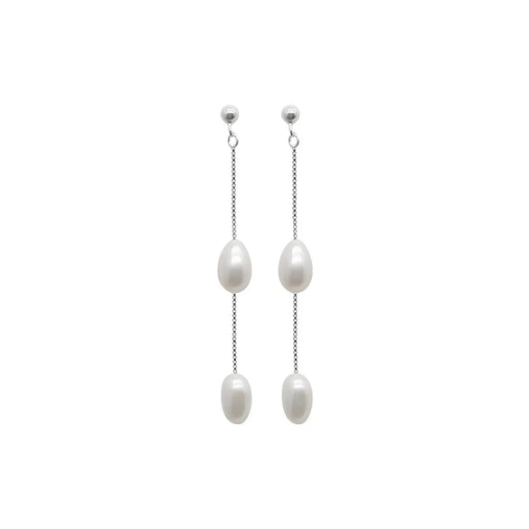 1 Pair Simple Style Geometric Plating Freshwater Pearl Sterling Silver Drop Earrings