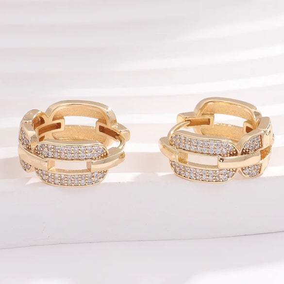 1 Pair Simple Style Geometric Plating Hollow Out Inlay Copper Zircon K Gold Plated Rhodium Plated Earrings