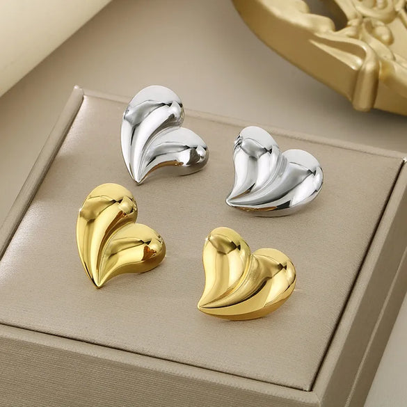 1 Pair Simple Style Heart Shape 304 Stainless Steel 18K Gold Plated Ear Studs