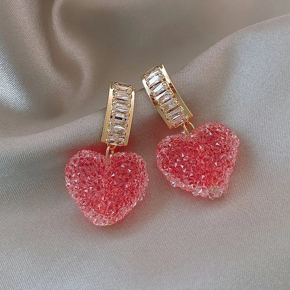 1 Pair Simple Style Heart Shape Inlay Alloy Artificial Gemstones Drop Earrings