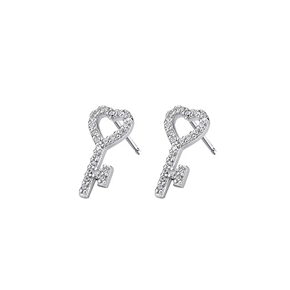 1 Pair Simple Style Heart Shape Key Inlay Sterling Silver Zircon Ear Studs