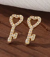 1 Pair Simple Style Heart Shape Key Inlay Sterling Silver Zircon Ear Studs