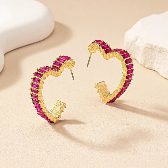 1 Pair Simple Style Heart Shape Plating Inlay Alloy Glass Gold Plated Ear Studs
