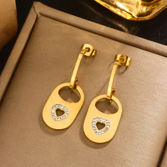 1 Pair Simple Style IG Style Pentagram Heart Shape Butterfly Inlay 304 Stainless Steel Artificial Pearl Shell Rhinestones Pearl Shell 18K Gold Plated Drop Earrings