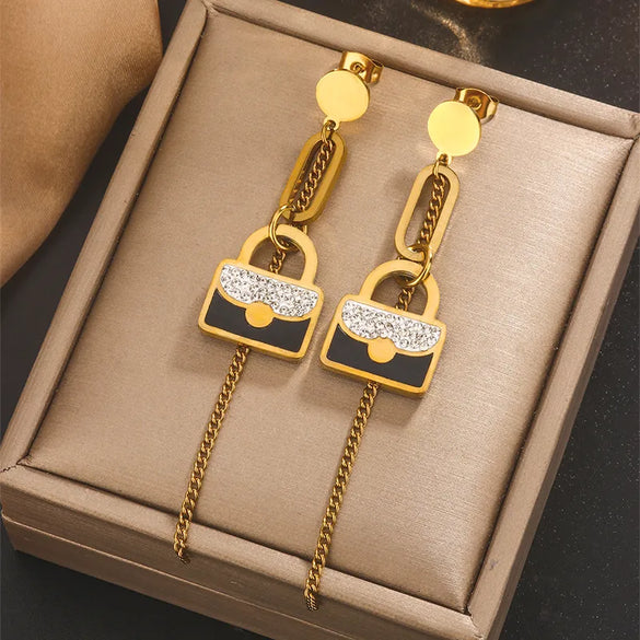 1 Pair Simple Style IG Style Pentagram Heart Shape Butterfly Inlay 304 Stainless Steel Artificial Pearl Shell Rhinestones Pearl Shell 18K Gold Plated Drop Earrings