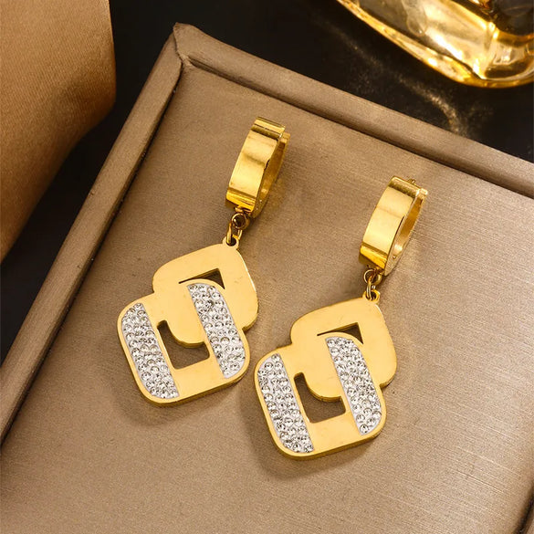 1 Pair Simple Style IG Style Pentagram Heart Shape Butterfly Inlay 304 Stainless Steel Artificial Pearl Shell Rhinestones Pearl Shell 18K Gold Plated Drop Earrings