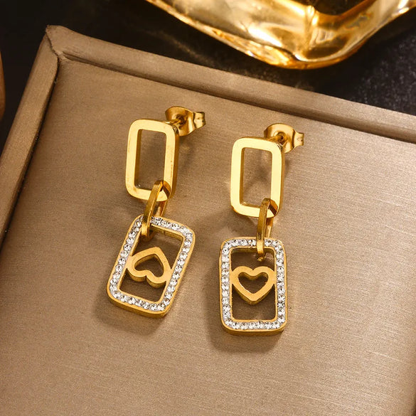 1 Pair Simple Style IG Style Pentagram Heart Shape Butterfly Inlay 304 Stainless Steel Artificial Pearl Shell Rhinestones Pearl Shell 18K Gold Plated Drop Earrings