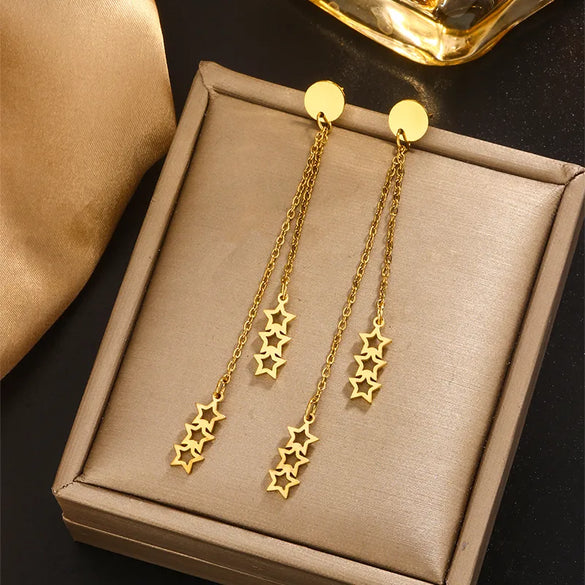 1 Pair Simple Style IG Style Pentagram Heart Shape Butterfly Inlay 304 Stainless Steel Artificial Pearl Shell Rhinestones Pearl Shell 18K Gold Plated Drop Earrings