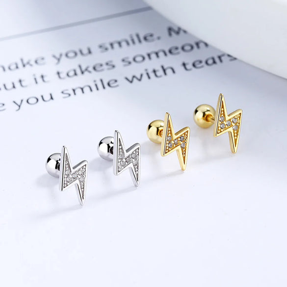 1 Pair Simple Style Lightning Plating Inlay Sterling Silver Artificial Gemstones Ear Studs