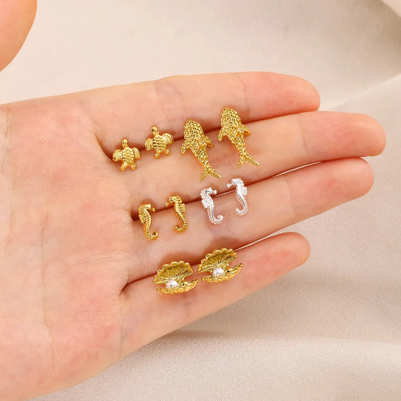 1 Pair Simple Style Ocean 304 Stainless Steel Artificial Pearls 18K Gold Plated Ear Studs