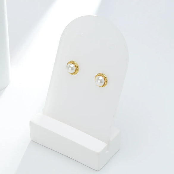 1 Pair Simple Style Round Inlay Sterling Silver Pearl Ear Studs