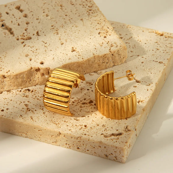 1 Pair Simple Style Semicircle Zebra Irregular Side Stripe 304 Stainless Steel 18K Gold Plated Ear Studs