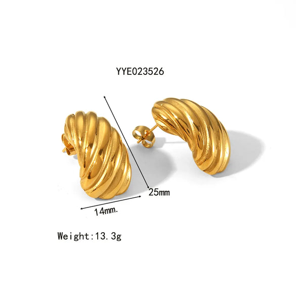 1 Pair Simple Style Semicircle Zebra Irregular Side Stripe 304 Stainless Steel 18K Gold Plated Ear Studs