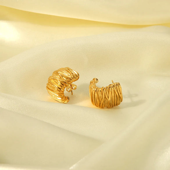 1 Pair Simple Style Semicircle Zebra Irregular Side Stripe 304 Stainless Steel 18K Gold Plated Ear Studs