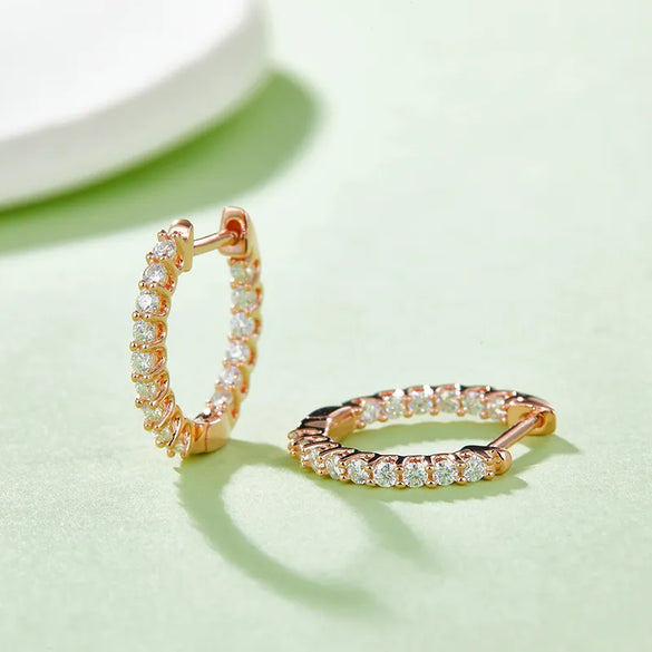 1 Pair Simple Style Shiny Circle GRA Certificate Inlay Sterling Silver Moissanite Rhodium Plated Earrings