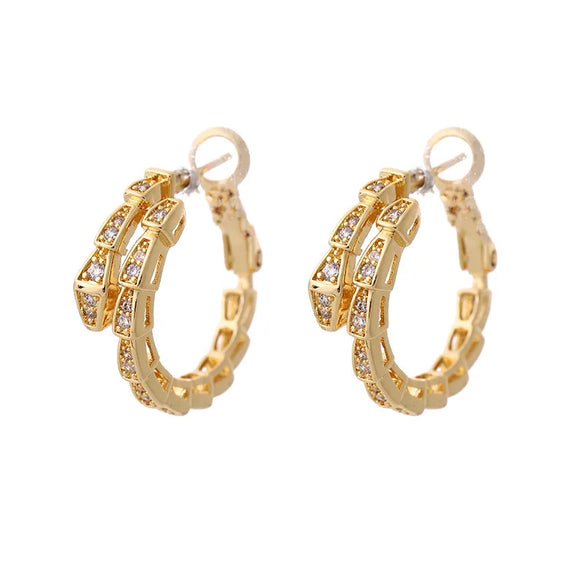 1 Pair Simple Style Shiny Snake Plating Inlay Copper Zircon Earrings