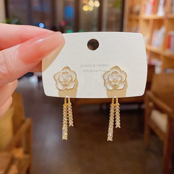 1 Pair Simple Style Solid Color Inlay Alloy Rhinestones Drop Earrings