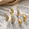 1 Pair Simple Style Solid Color Shiny C Shape Inlay 304 Stainless Steel Copper Zircon Ear Studs