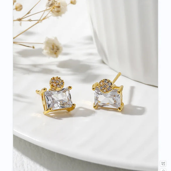 1 Pair Simple Style Square Solid Color Plating Inlay Copper Zircon 18k Gold Plated Ear Studs