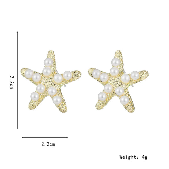 1 Pair Simple Style Starfish Inlay Alloy Artificial Pearls 14K Gold Plated Ear Studs