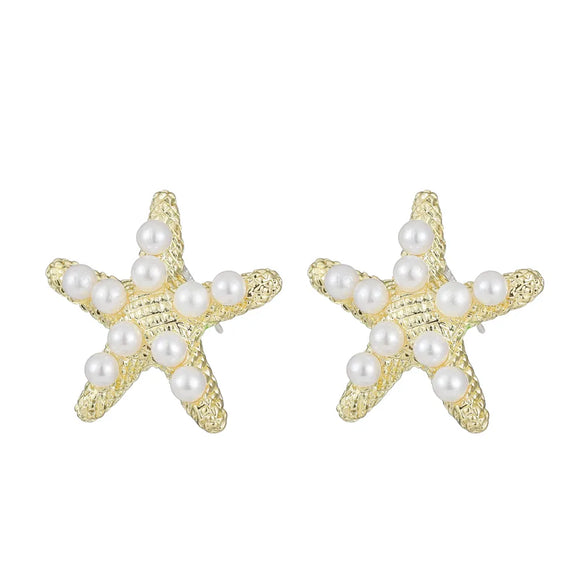 1 Pair Simple Style Starfish Inlay Alloy Artificial Pearls 14K Gold Plated Ear Studs