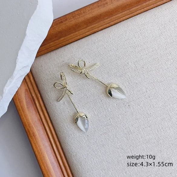 1 Pair Simple Style Streetwear Heart Shape Plating Inlay Copper Opal 18K Gold Plated Chandelier Earrings