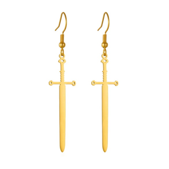 1 Pair Simple Style Sword Plating Titanium Steel 18k Gold Plated Drop Earrings
