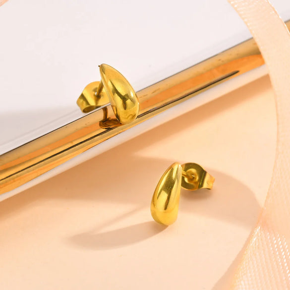 1 Pair Simple Style Water Droplets Plating 201 Stainless Steel 18K Gold Plated Ear Studs