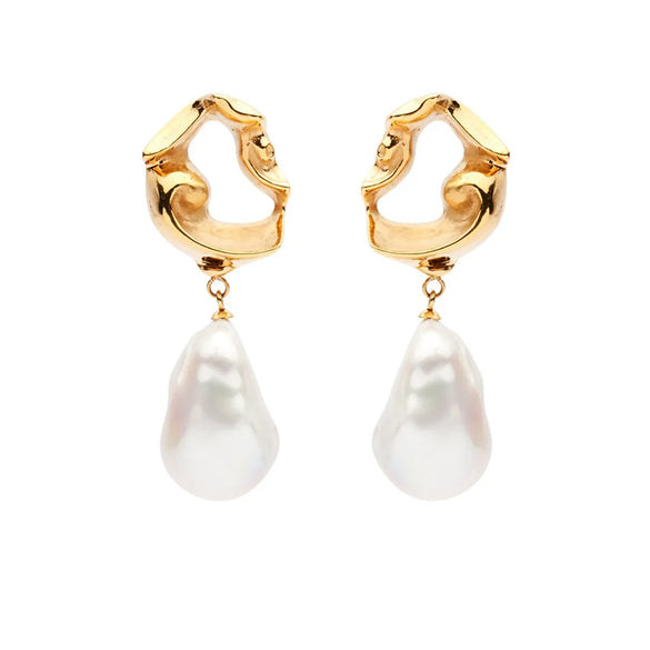 1 Pair Simple Style Waves Plating Freshwater Pearl Copper Drop Earrings