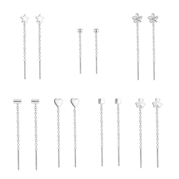 1 Pair Sterling Silver Geometric Star Heart Shape Ear Line
