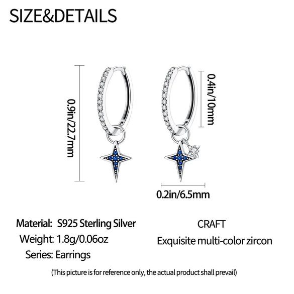 1 Pair Sterling Silver Star Drop Earrings