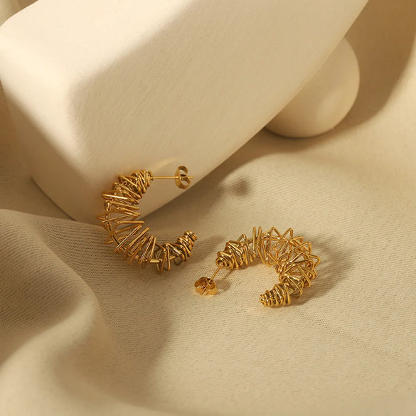 1 Pair Streetwear African Style Solid Color Asymmetrical Plating Metal Stainless Steel 18k Gold Plated Ear Studs