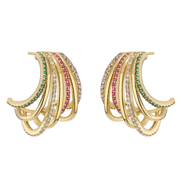 1 Pair Streetwear C Shape Layered Hollow Out Inlay Copper Zircon 18k Gold Plated Ear Studs