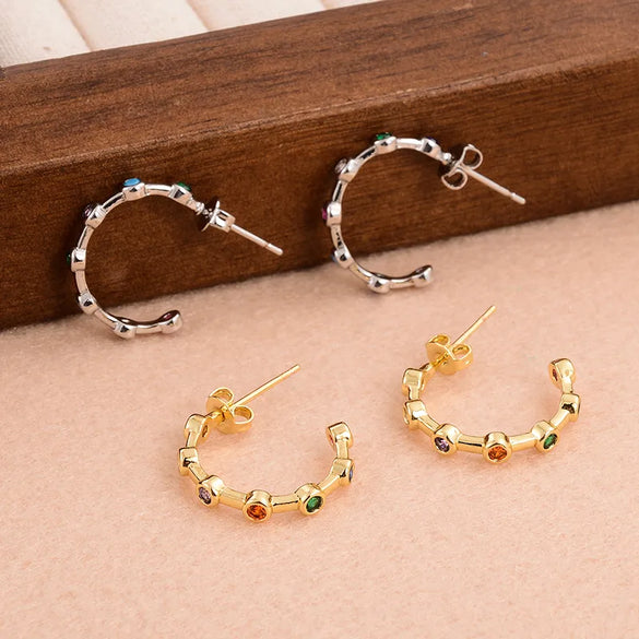 1 Pair Streetwear C Shape Plating Inlay Copper Zircon Ear Studs