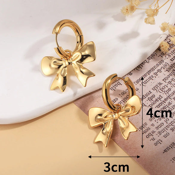 1 Pair Sweet Bow Knot 304 Stainless Steel 14K Gold Plated Drop Earrings