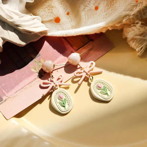 1 Pair Sweet Bow Knot Stoving Varnish Alloy Drop Earrings