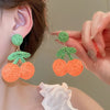 1 Pair Sweet Cherry Knitting Alloy Raffia Drop Earrings