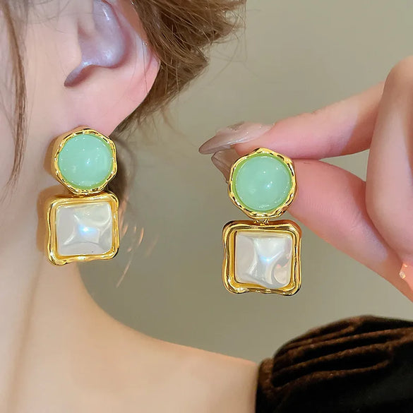 1 Pair Sweet Classic Style Square Inlay Copper Imitation Pearl Resin Drop Earrings
