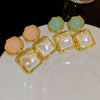 1 Pair Sweet Classic Style Square Inlay Copper Imitation Pearl Resin Drop Earrings