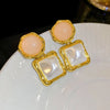 1 Pair Sweet Classic Style Square Inlay Copper Imitation Pearl Resin Drop Earrings