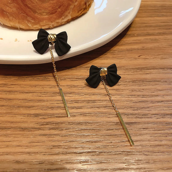 1 Pair Sweet Flower Bow Knot Alloy Beaded Inlay Rhinestones Pearl Women'S Drop Earrings