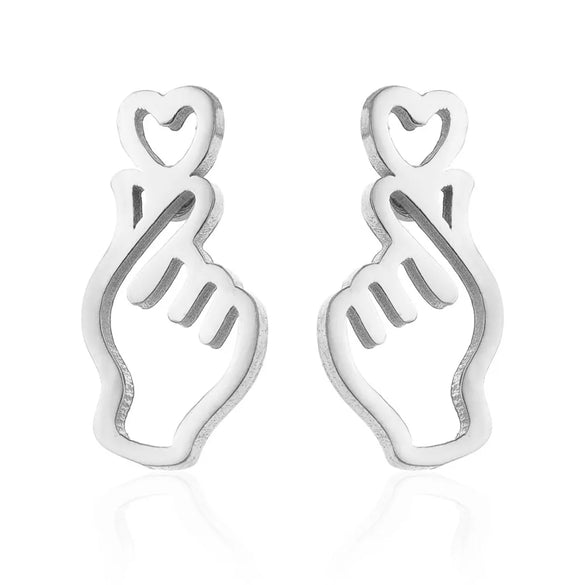 1 Pair Sweet Gesture Heart Shape Plating 201 Stainless Steel 18K Gold Plated Ear Studs