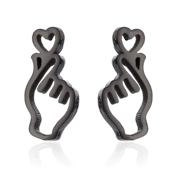 1 Pair Sweet Gesture Heart Shape Plating 201 Stainless Steel 18K Gold Plated Ear Studs