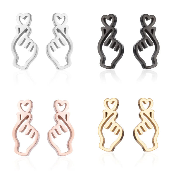 1 Pair Sweet Gesture Heart Shape Plating 201 Stainless Steel 18K Gold Plated Ear Studs