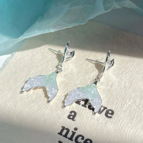 1 Pair Sweet Heart Shape Flower Fish Tail Artificial Crystal Alloy Earrings